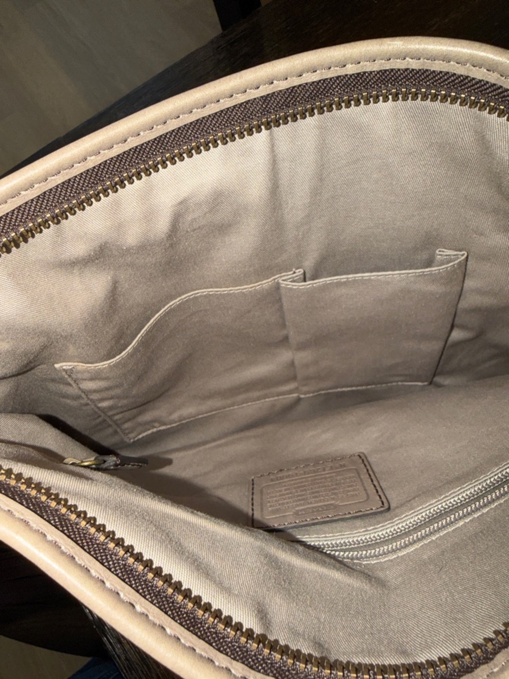 COACH Soft Taupe Leather Shoulder Bag with Braided Dark Brown Handle - Picture 12 of 16